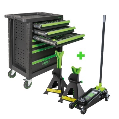 Conjunto de ferramentas JBM com carrinho e macaco hidráulico