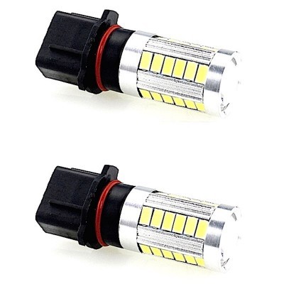 Duas lâmpadas LED automóveis prateadas com base preta e anel vermelho