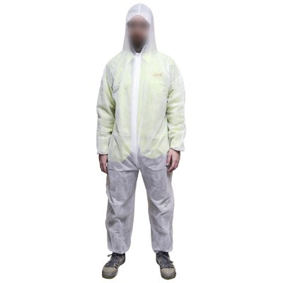 Macacão de proteção descartável branco com capuz e fecho de correr