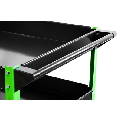 Carrinho metálico verde e preto com barra para segurar