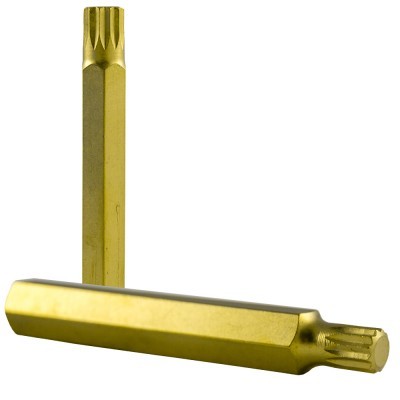 Dois bits dourados para parafusos sobre fundo branco