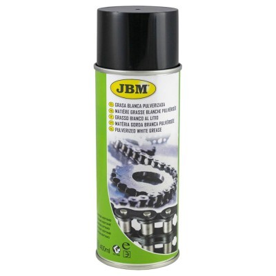 Lata de spray JBM de graxa branca pulverizada com tampa preta e etiqueta verde e branca