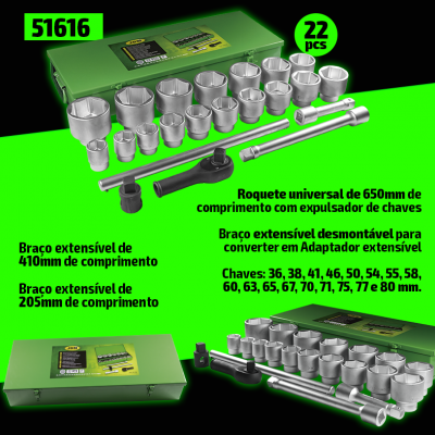 Conjunto de ferramentas com 22 peças e estojo verde