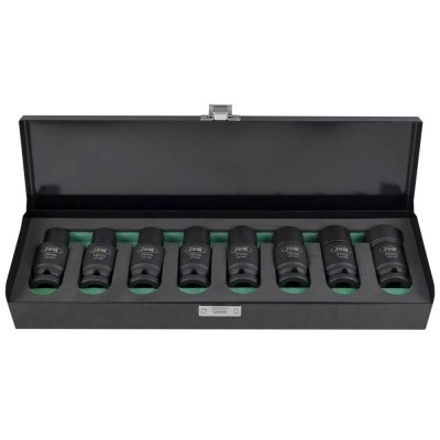 Conjunto de soquetes KING pretos numa caixa preta aberta com interior verde