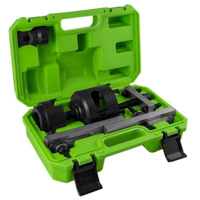Conjunto de ferramenta de extração de rolamentos em caixa verde.
