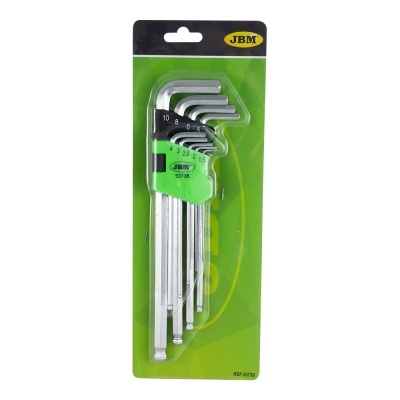 Conjunto de chaves hexagonais em suporte verde com embalagem JBM