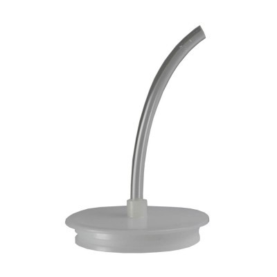 Tampa plástica branca com tubo flexível transparente curvado