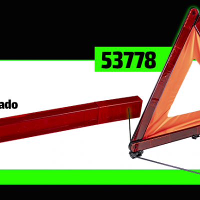 Triângulo de sinalização refletor laranja com estojo vermelho e texto homologado