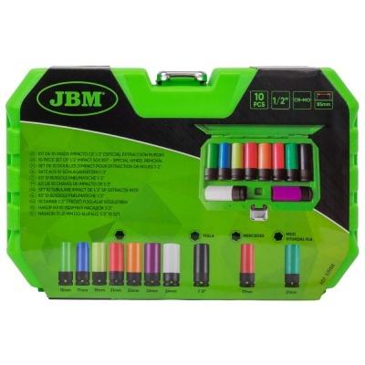 Estojo de ferramentas JBM verde e preto com soquetes coloridos