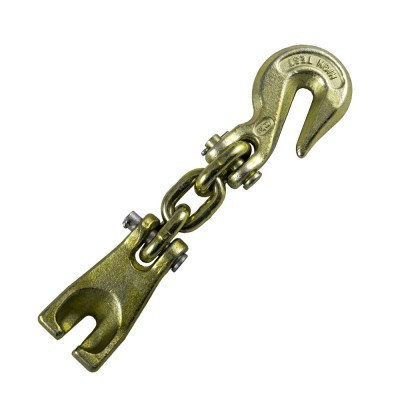 gancho metálico dourado com corrente e mola