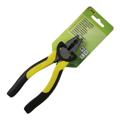 Alicate universal amarelo e preto em embalagem verde