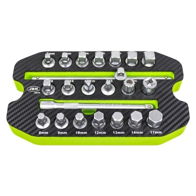 Conjunto de ferramentas JBM com chaves de soquete em base preta e verde