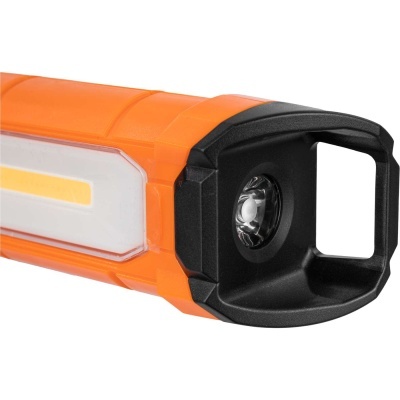 Lanterna portátil laranja com lâmpada LED e painel difusor lateral