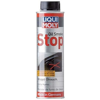 Frasco LIQUI MOLY Oil Smoke Stop, rótulo prata com texto vermelho e azul