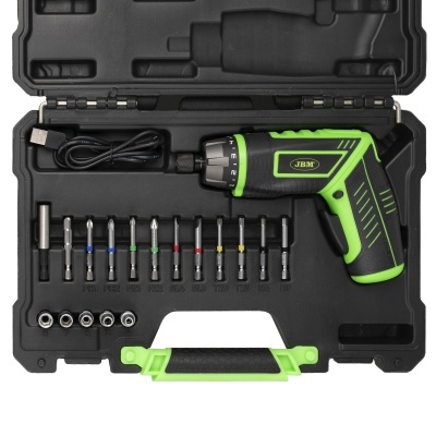 Conjunto de ferramenta elétrica JBM com pistola aparafusadora verde e preta em estojo preto