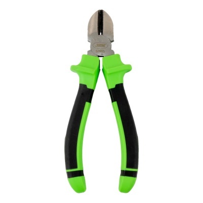 Alicate de corte com punhos verdes e pretos e cabeça metálica