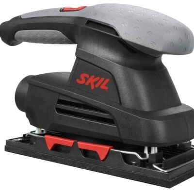 Lixadora elétrica SKIL preta e cinzenta com detalhes vermelhos e cabo