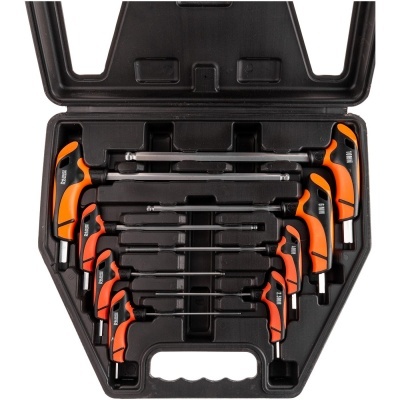 Conjunto de chaves Allen com cabos laranja e preto em estojo preto