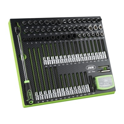 Conjunto de ferramentas JBM com várias chaves e punho verde