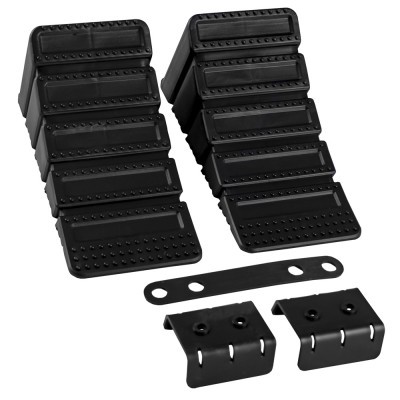 Conjunto de pegas antideslizantes pretas com peças metálicas