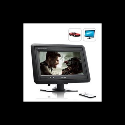 Monitor digital preto com base e controle remoto branco