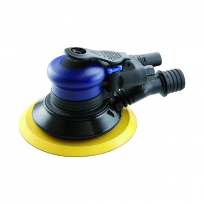 Lixadora pneumática azul e preta com base amarela