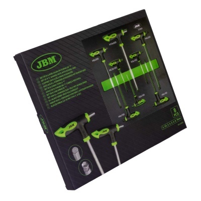 Conjunto de 8 chaves em forma de T verdes e pretas da marca JBM embaladas