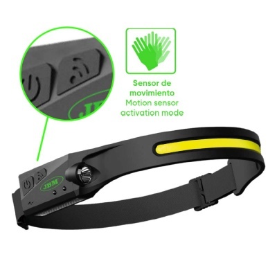 Cinta desportiva preta com detalhes amarelos e sensor de movimento