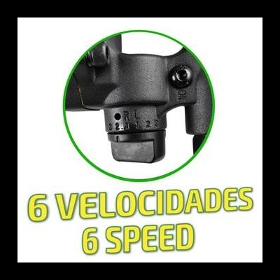 Peça preta metálica e plástica com escala de velocidades e texto 6 VELOCIDADES 6 SPEED
