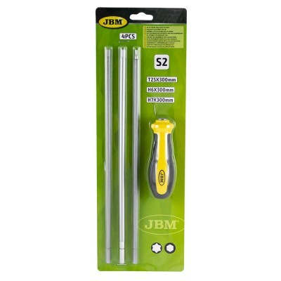 Conjunto JBM 4 peças com barras de metal e pega de chave de fendas em embalagem verde