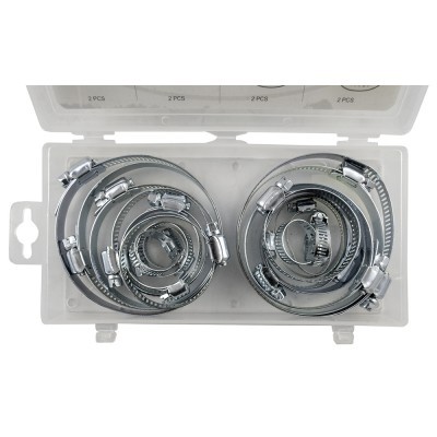 Conjunto de braçadeiras metálicas em caixa plástica