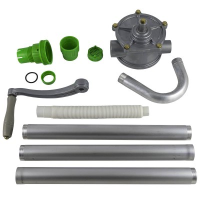 Peças metálicas e plásticas para montagem, incluindo tubos, manivela e anéis de vedação