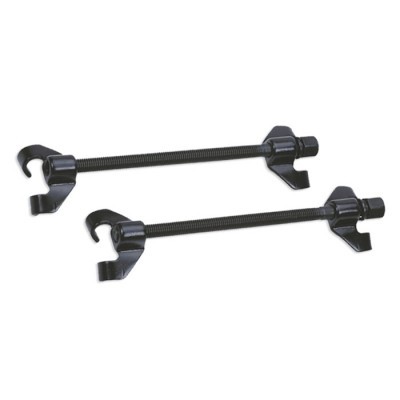 Duas ferramentas de suspensão metálicas pretas com parafusos e ganchos.