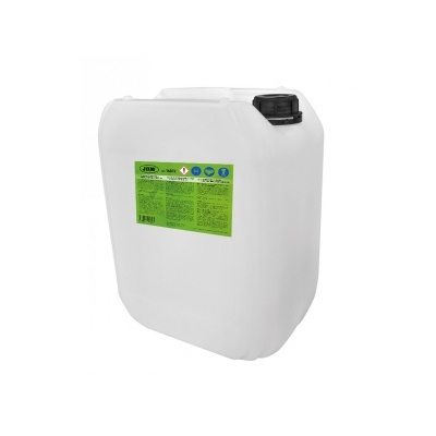 Contentor plástico branco com etiqueta verde e tampa preta.