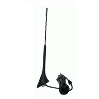 Antena preta com base cónica e cabo enrolado