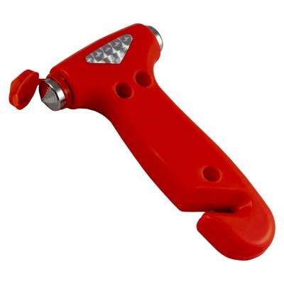 Dispositivo de emergência vermelho para carro com cortador de cinto e martelo para vidro