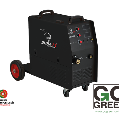 máquina de soldar preta DURA-F1 com rodas e controles digitais
