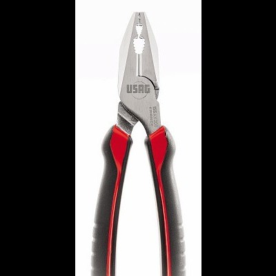 Alicate com cabos preto e vermelho e gravações USAG em aço inoxidável