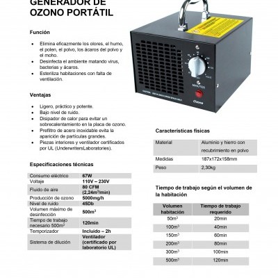 Gerador de ozono portátil preto JBM com ficha técnica