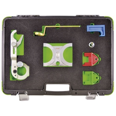 Estojo preto com ferramentas coloridas organizadas em espuma