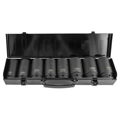 Conjunto de soquetes de impacto longos pretos em caixa metálica preta