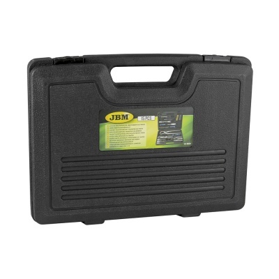 Mala preta de ferramentas JBM em plástico rígido com pega e rótulo