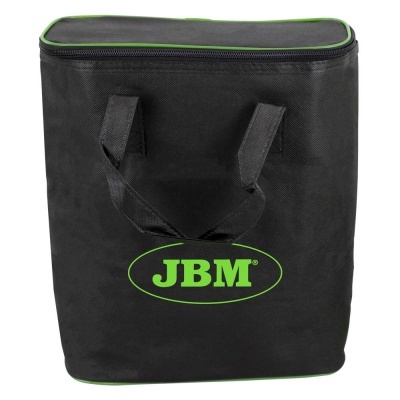 Bolsa preta com logotipo verde JBM e alças de transporte