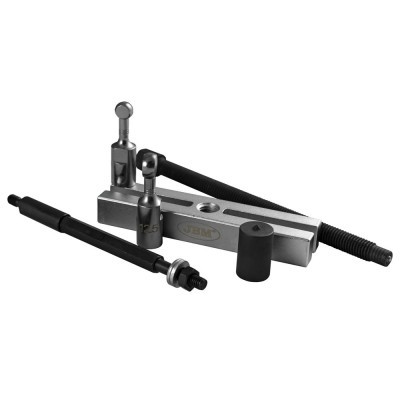 Ferramentas metálicas prateadas e pretas com barra roscada e soquetes