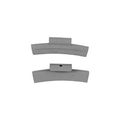 Dois pesos de equilíbrio metálicos cinzentos com texto gravado