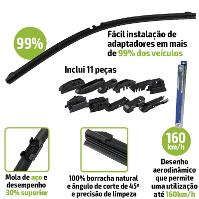 Palheta limpa para-brisas preta com acessório e embalagem