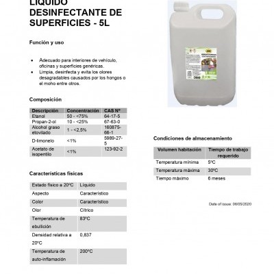 Bidão cinzento de 5 litros de desinfectante JBM com etiqueta técnica e logotipo JBM