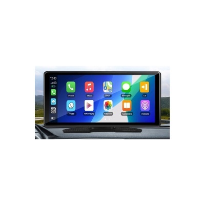 Ecrã digital de sistema multimédia de carro com ícones coloridos de aplicações