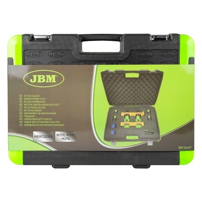 Estojo preto e verde fluorescente com etiqueta do kit de calibração JBM para Mercedes.