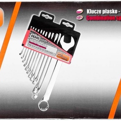 Conjunto de chaves cromadas com suporte e etiquetagem técnica